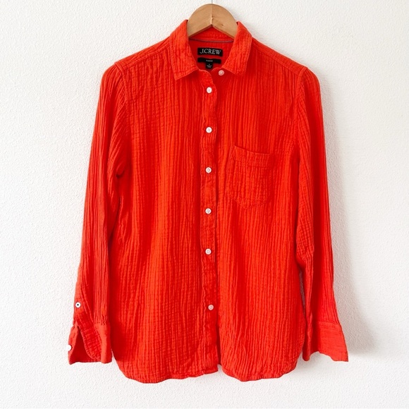 J. Crew Double-Gauze Button Up Classic Shirt in Cerise - Picture 2 of 10